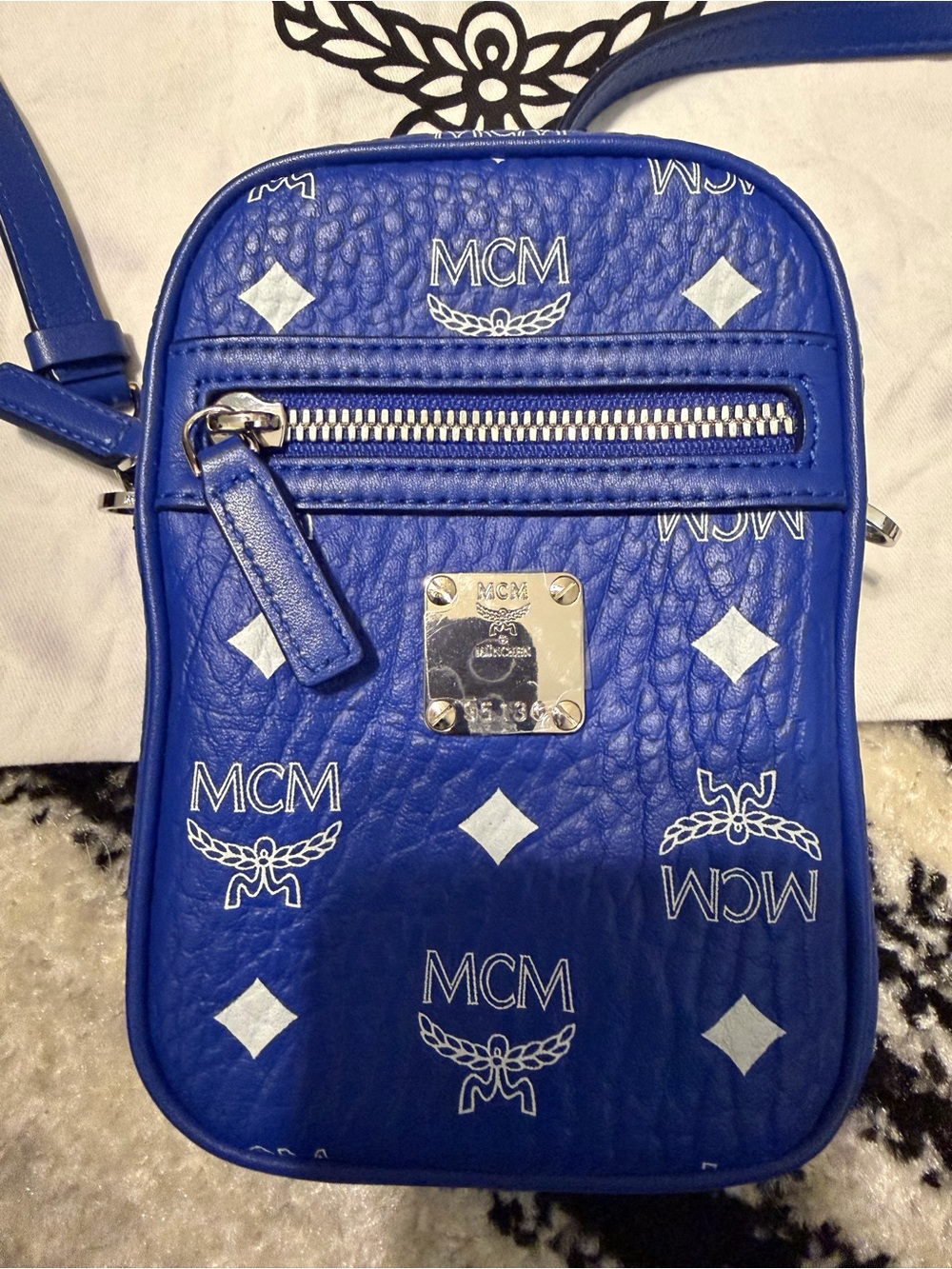 MCM Royal Blue Logo Coated Canvas Crossbody Bag